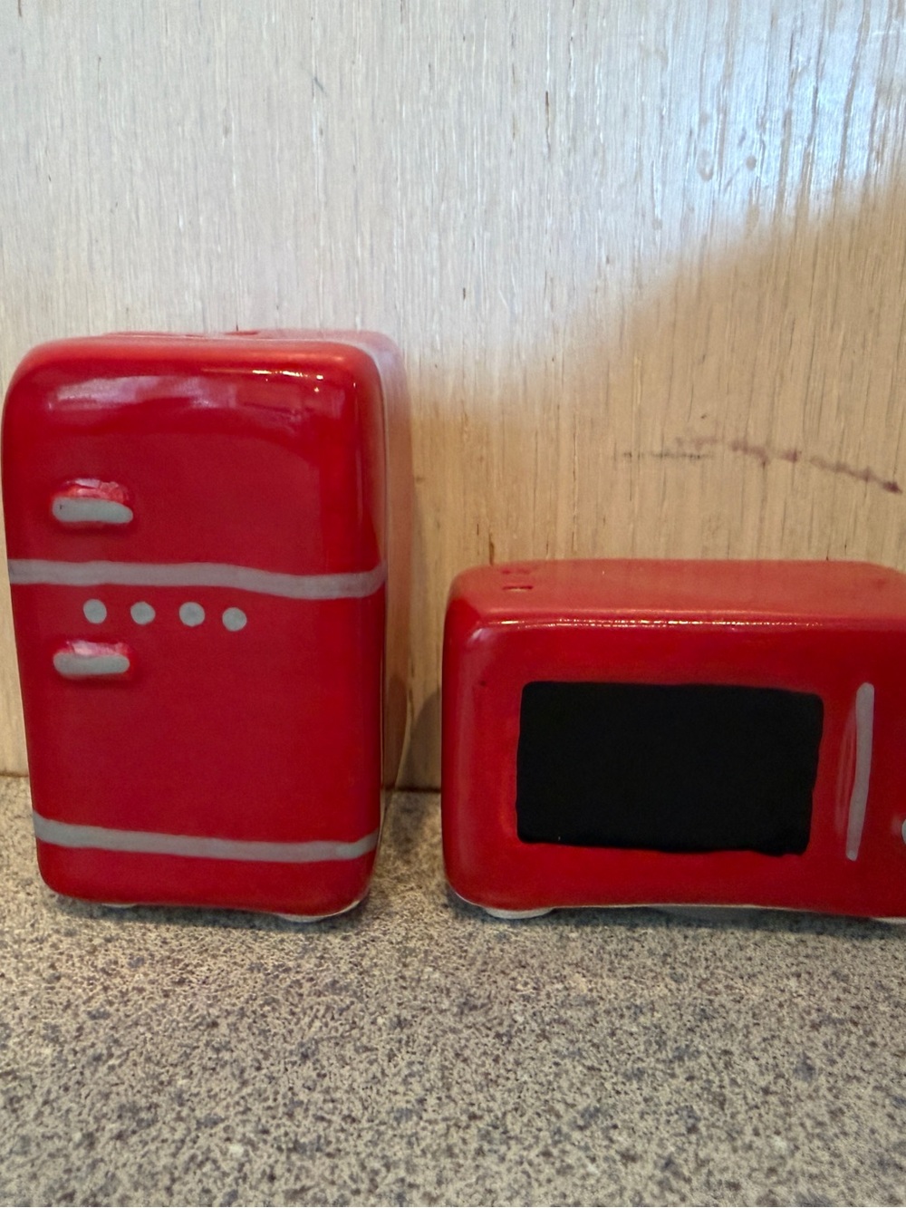 New Crate & Barrel Mini Salt & Pepper Shaker Red Ceramic Refrigerator